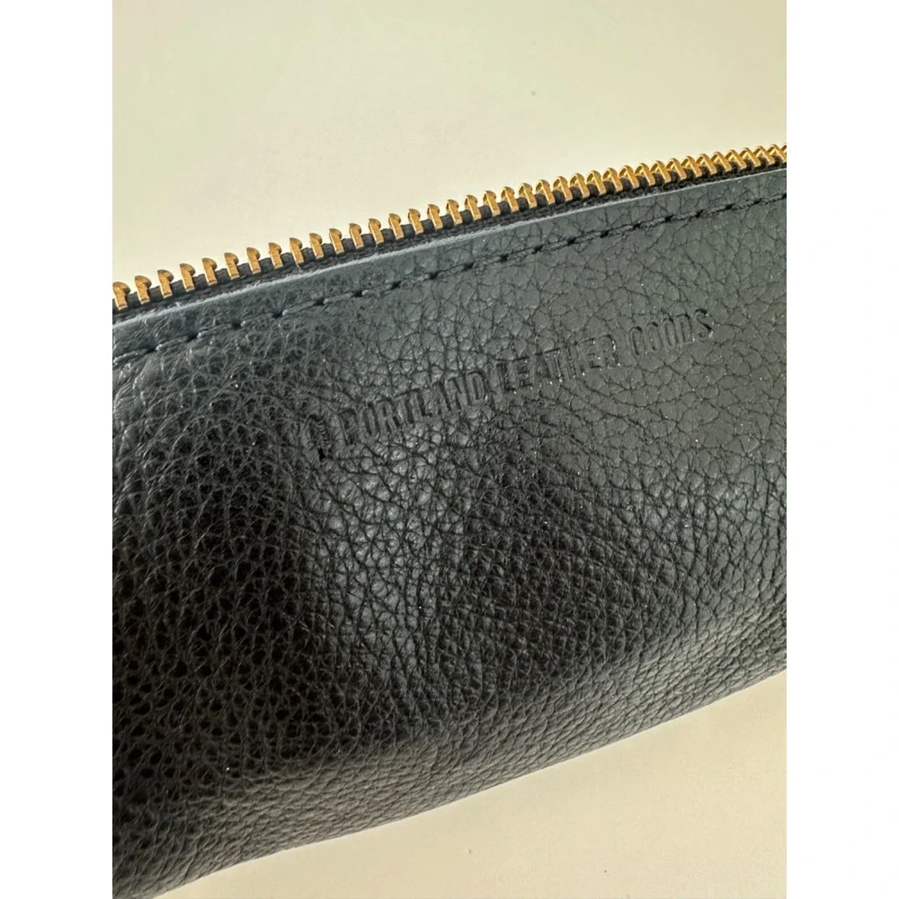 Portland Leather Goods Black Case Pouch Zipper Pencil Makeup Small